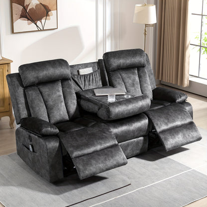 Reclining Sofa-Power Recliner Sofa With Heat And Massage, Recliner Sofa With Drop Down Table, Reclining Couch 3 Seater For Living Room, Home Theater Seating With Cup Holders, USB & Type-C Ports (Grey)
