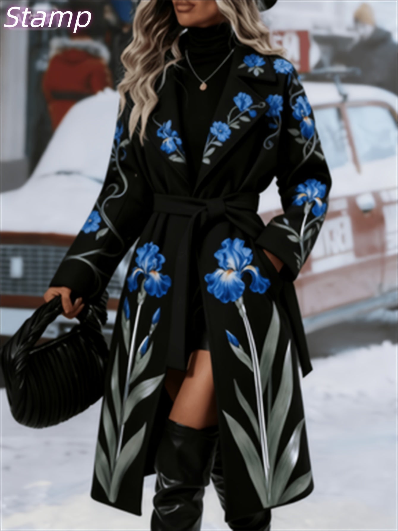 Fashionable And Elegant - Winter New Arrival - Women's Long Trench Coat - Warm And Simple - Double-Breasted Buttons With Belt - Featuring Floral Vine Print