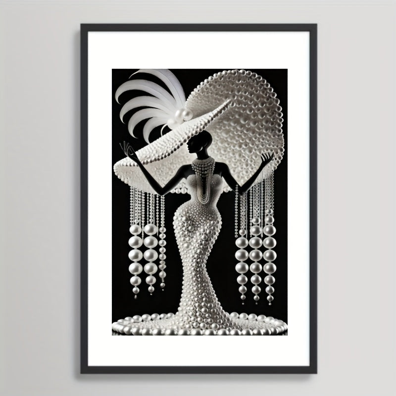 1pc 5D DIY Diamond Painting Kit - Elegant Peacock Lady Design with Pearls & Beads, Round Drill Canvas Art for Home Decor, Wall Hanging or Tabletop Display, Perfect Gift for Art Lovers, Diamond Art