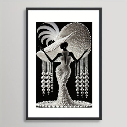 1pc 5D DIY Diamond Painting Kit - Elegant Peacock Lady Design with Pearls & Beads, Round Drill Canvas Art for Home Decor, Wall Hanging or Tabletop Display, Perfect Gift for Art Lovers, Diamond Art