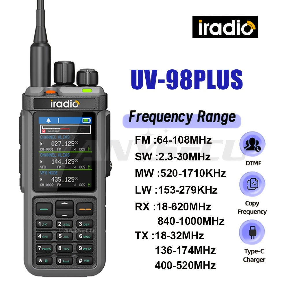 Iradio UV-98PLUS 6 Bands Walkie Talkie 10W High Power Cross Band Repeater Radio, 1024 Canales for Emergency, Outdoor, Security, Emergency Communication, Outdoor Communication, Handheld Radio, Professionalgrade Radio, Highpowe