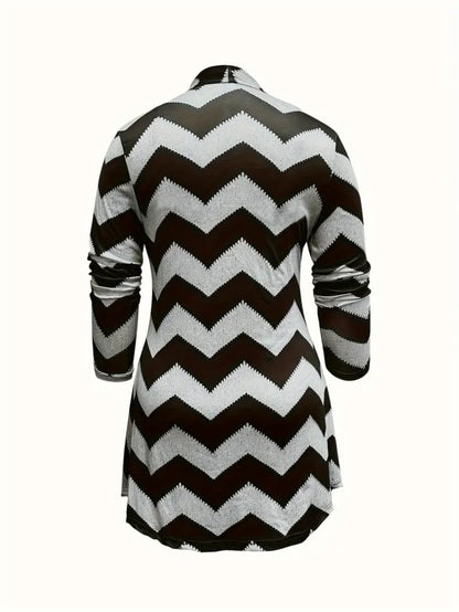 Women's 3pcs Chevron Striped Winter Set - Asymmetric Cardigan, Camisole Top & Leggings Pants | Black & White Contrast Matching Outfit for Fall/Winter, Casual to Dressy Wear, Hand Washable Coordinated Ensemble