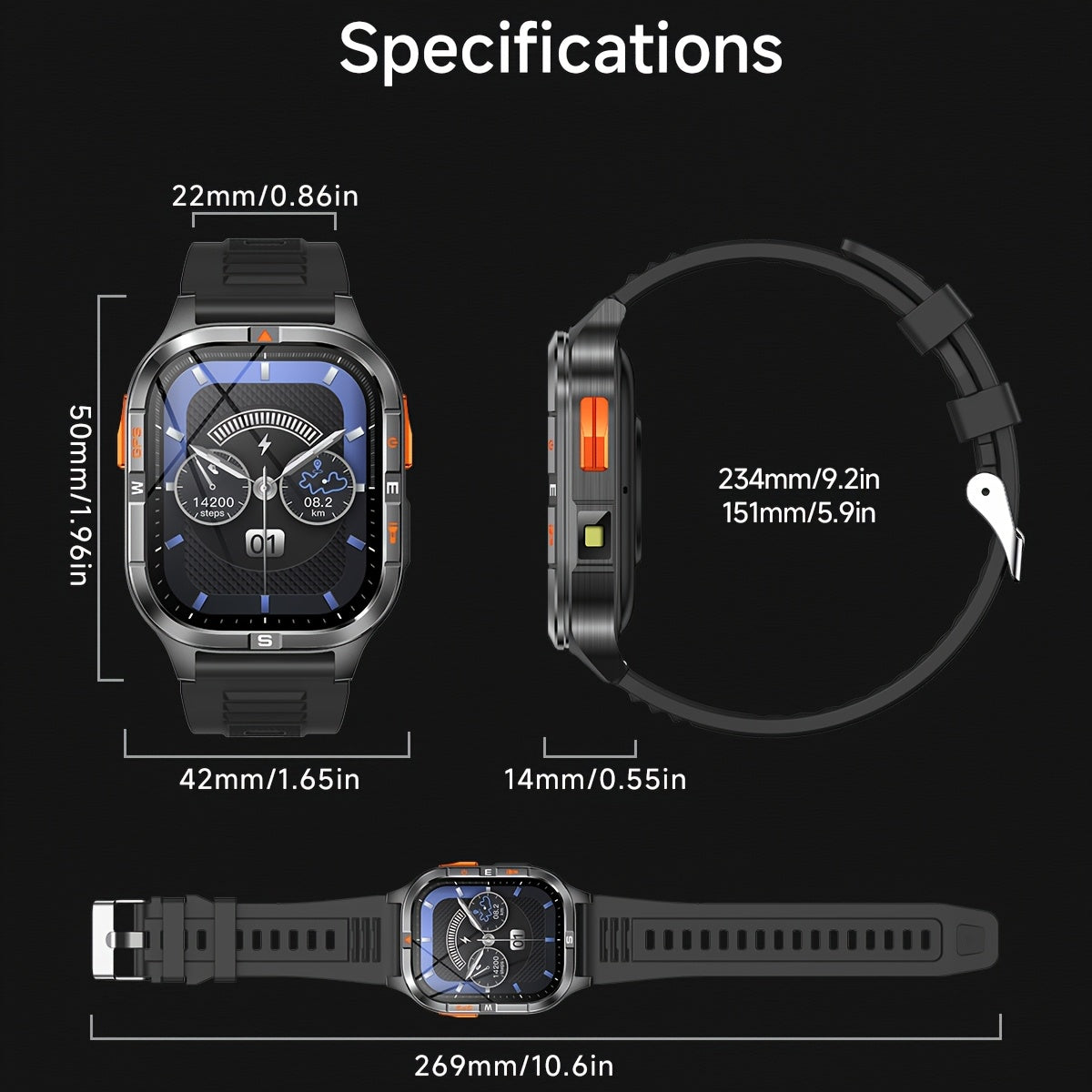 COIUSOR New 2.01-inch GPS Smart Watch, wireless call sync SMS alerts, GPS Positioning, Compass, Altitude, Air Pressure, 3D Dly Video Watch Face, 100+ sports modes Smartwatch for Fitness Tracking, for iPhone and Android mobile