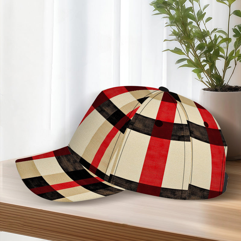1pc Plaid Pattern in Beige and Red Print Classic Baseball Cap | Lightweight Adjustable Duckbill Hat, Perfect for Daily Wear, Comfortable Fit for Dates, Fiber, Hand Wash or Professional Dry Clean