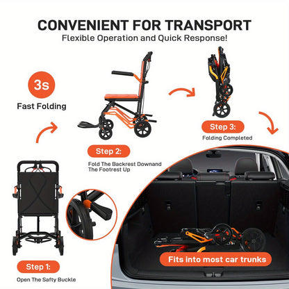 CUISINAID Lightweight Folding Transport Chair with Swing Footrests & Removable Flip Armrests - 18 lbs Portable Mobility Scooter, 220 lbs Capacity, Ergonomic Design for Travel, Outdoor, Home Use - No Battery Needed, Mobility S