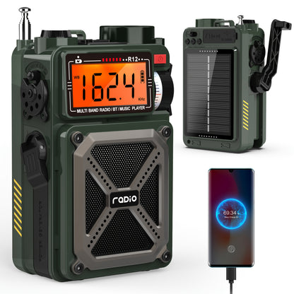 AM FM WB Radio, White Noise, 5W Speaker with Vibration Hand Crank/SOS/Torch, Full Band Digital Shortwave Radio, USB/TF Emergency Supporlarge Solar Panel