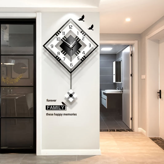 [Silent Wall Clock] Silent Modern Black Acrylic Wall Clock | Digital Display, Fantasy-Themed Design, No-Drill Installation for Living Room, Bedroom, or Dining Room Decor