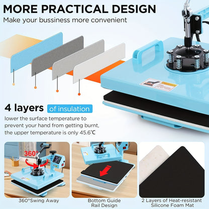 Heat Press Machine - Multifunction 5in 1 with Tumbler Press - 15" X 15" / 12" X 15" Heat Transfer Machine - 360° Swing Away T-Shirt Pressing Machine - Fast And Even Heating - Digital Precise Control - for DIY T-Shirts/Mugs/H