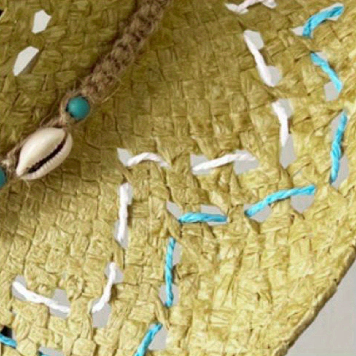 Women Summer Western Cowgirl Hat Bead Belted Wide Brim Straw Beach Cap