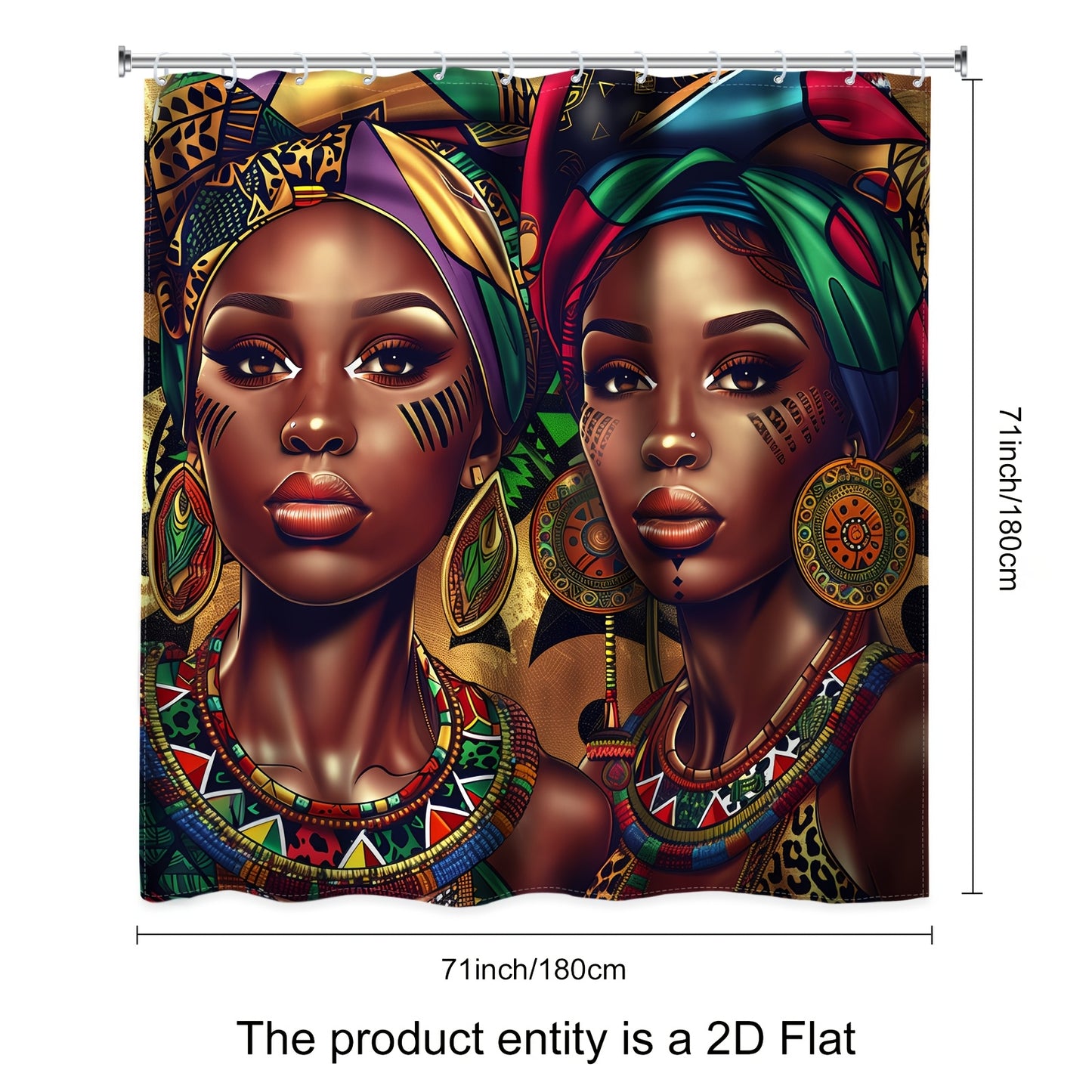 1pc/4pcs - 2D Flat Black Shower Curtain Set, African American Women Western Fashion Art Bathroom Set, Full Set Of 12 Hooks, Non-slip Bath Mat, Toilet U-Shaped Mat, Toilet Mat, Bathroom Decor And Accessories, 2D Flat