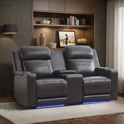 Consofa Leather Reclining Couch, Dual Motor Power Reclining Sofawith Power Headrest/LED Light/Armrest Storage, Recliner Sofa 3 Seater for Living Room/Apartment/Bedroom, Living Room Seating, Apartment Furniture, Stylish Reclin