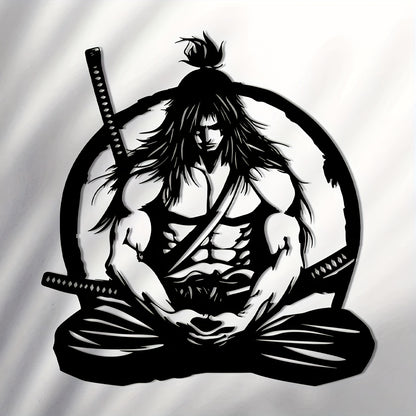 One Samurai metal wall art decoration, 15.74x14.76 inches - detailed sword-wielding warrior design, suitable for home, courtyard, balcony - perfect gift for new homes, weddings, Mother's Day, Father's Day, samurai decoration