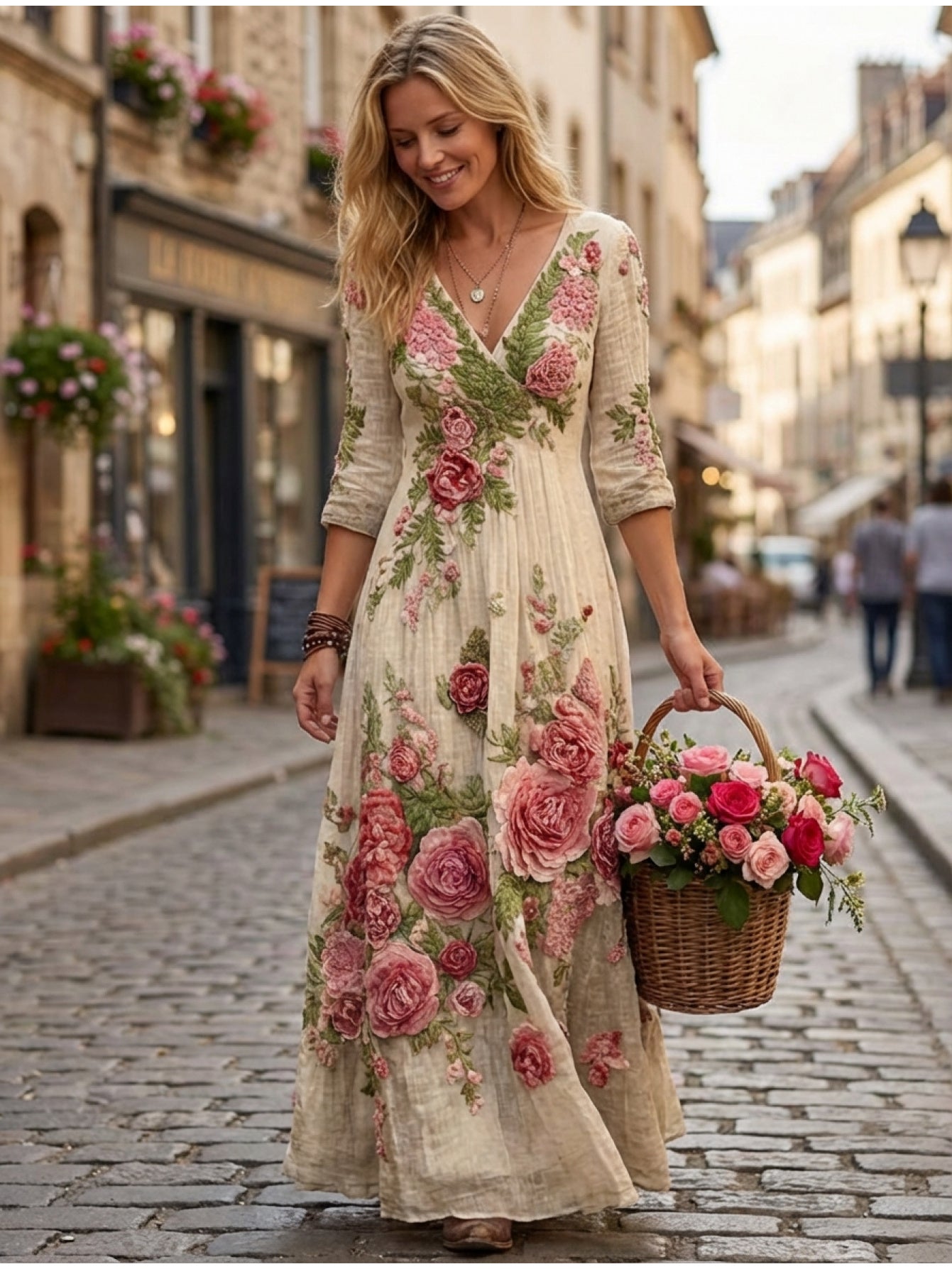 Women's Bohemian A-Line Dress with V-Neck & Cross Back Straps - Short Front Slit & Flowing Floor-Length Skirt, Wedding Guest Gown for Spring Summer Fall Parties, Short Front Long Back Dress (No Underbelly)