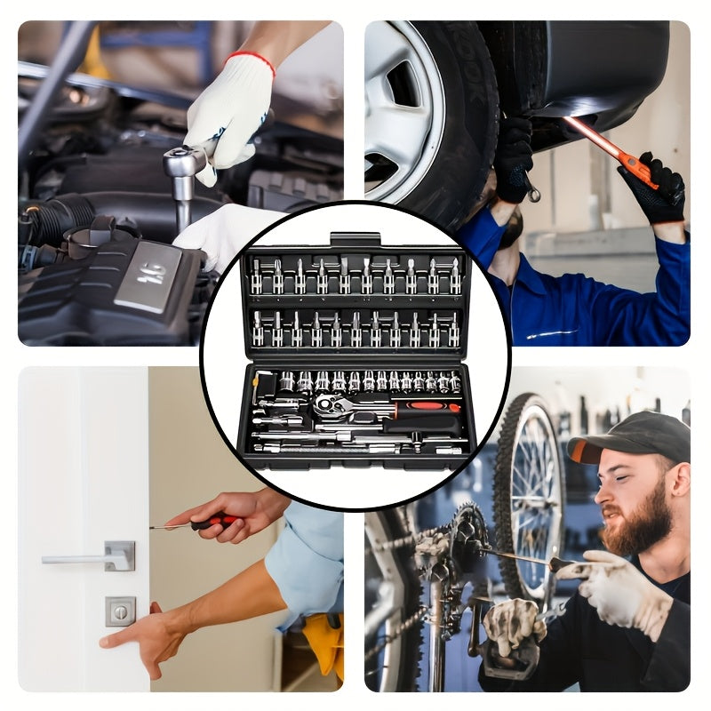 High-end Professional 45+1/44+2pcs Tool Set, Auto/bicycle Repair Machinery Kit, 1/2 Inch *1/4 Inch 3/8 Inch Drive Depth And Standard Wrench Set, Race-grade Auto Parts Repair Ratchet Wrench And Other Auto Repair Accessories To