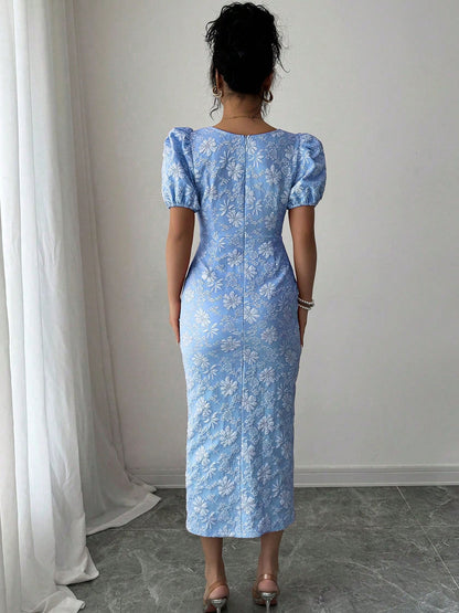 Women's Elegant Square Neck Formal/Party/Casual dress - Waist-Cinching A-Line Midi with Back Zipper, Non-Stretchy Fabric for Wedding, Evening, Vacation - Machine Washable Evening Gown