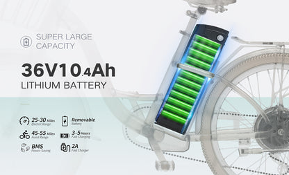350-500w Powerful Motor, 20-26MPH Commut Erelectric Bike, LCD Display, 7 Speed Shift Adult Electric Bicycle, 36V 10.4A Lithium Battery, 24-inch Wheels, Aluminum Alloy Body, Front Fork Shock Absorber, Headlights, Night Driving