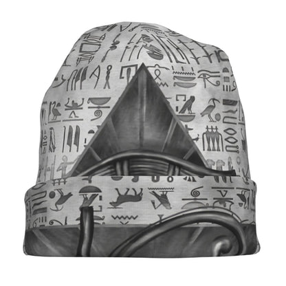 1pc BIIHUDU Unisex Egyptian Eye of Horus Beanie - Funky Style Knit Fabric Hat with Elastane and Polyester, Soft No-Brim Bonnet