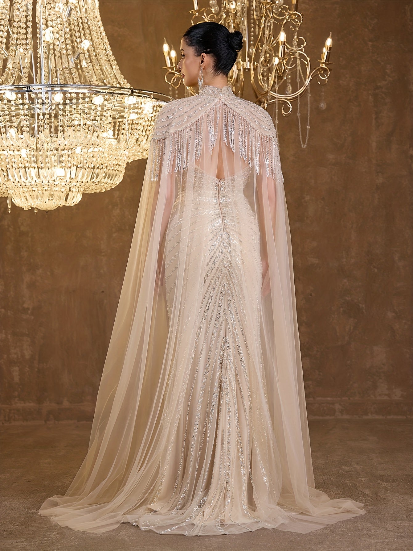 Sequined Lace Fringe Off-shoulder Bustier Elegant Sexy Mermaid Evening Gown