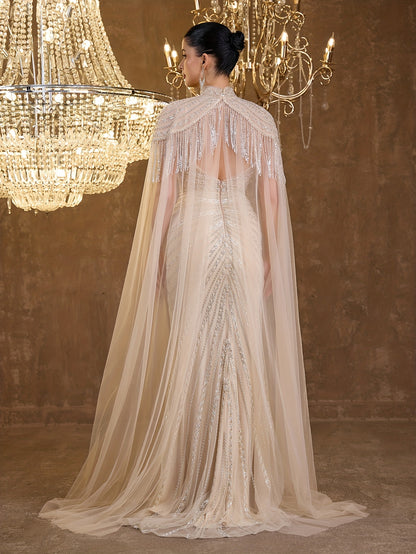 Sequined Lace Fringe Off-shoulder Bustier Elegant Sexy Mermaid Evening Gown