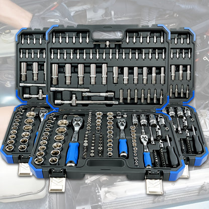 170+2/53+1pc Professional Car Repair Tool Set, Ratchet Wrench And Durable Toolbox, 1/2 * 1/4 "3/8" Drive Depth And Standard Socket, Suitable For Car Repair, Home And Projects, Worry Free Operation For Men And Women, Christmas