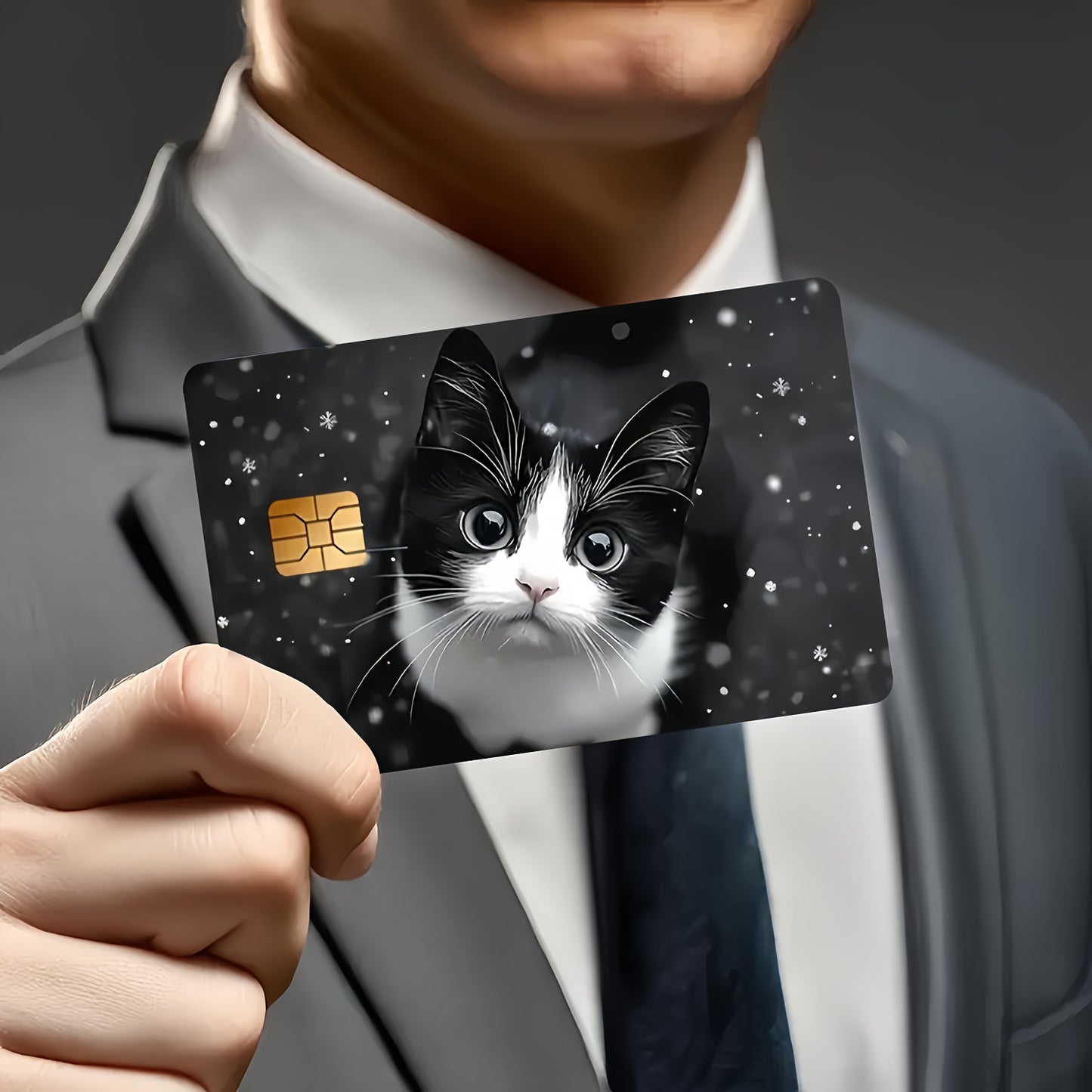 2pcs Cute Black and White Kitten Waterproof Stickers for Credit Card Light Beige Cover, Ultra-Thin, High-Quality, Scratch-Resistant, Suitable for Credit Cards, Bank Cards, Bus Cards, Removable Self-Adhesive for Most Cards, Id