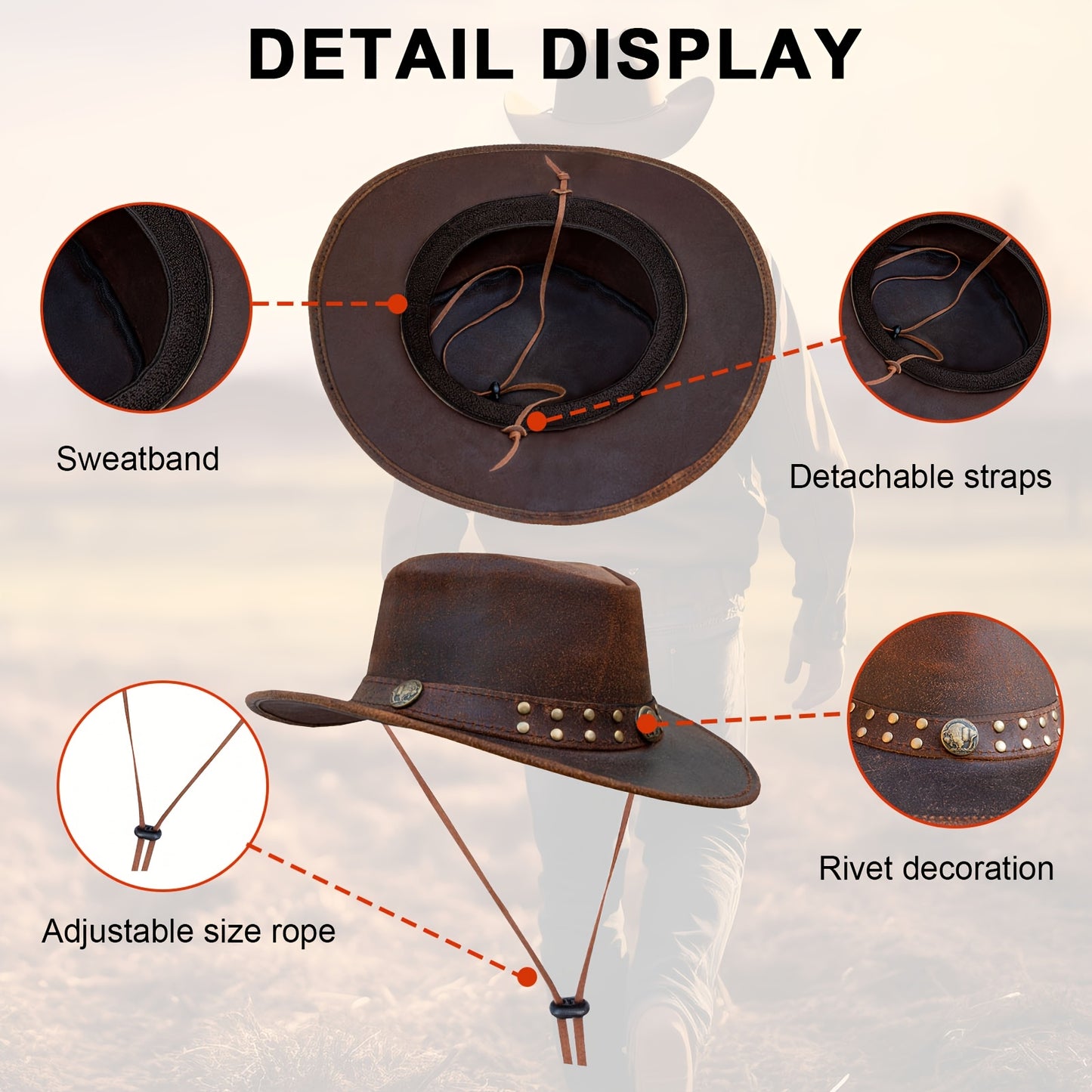 Cowhide Leather Cowboy Western Hat | Genuine Leather Steampunk Deadman Top Hat for Men and Women, Vintage Style for Halloween.
