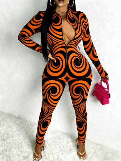 Plus Size, Women's Bodycon Bodysuit - Sculpting Fit for Curves, Layering Piece with Animal Print Texture, Suitable for Dates/Night Out/Daily Wear - Machine Washable Shaping Suit