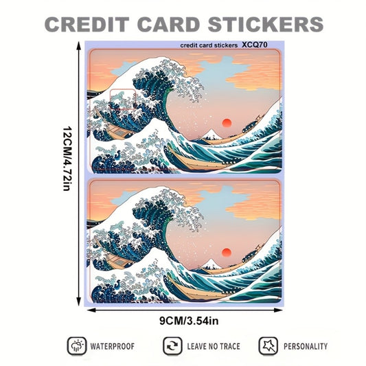 4pcs of exquisite wave-shaped decorative stickers - Personal bank card privacy light beige card sleeve protection stickers - Suitable for credit cards and bank cards, durable and scratch-resistant, a cool and unique gift,  Vi