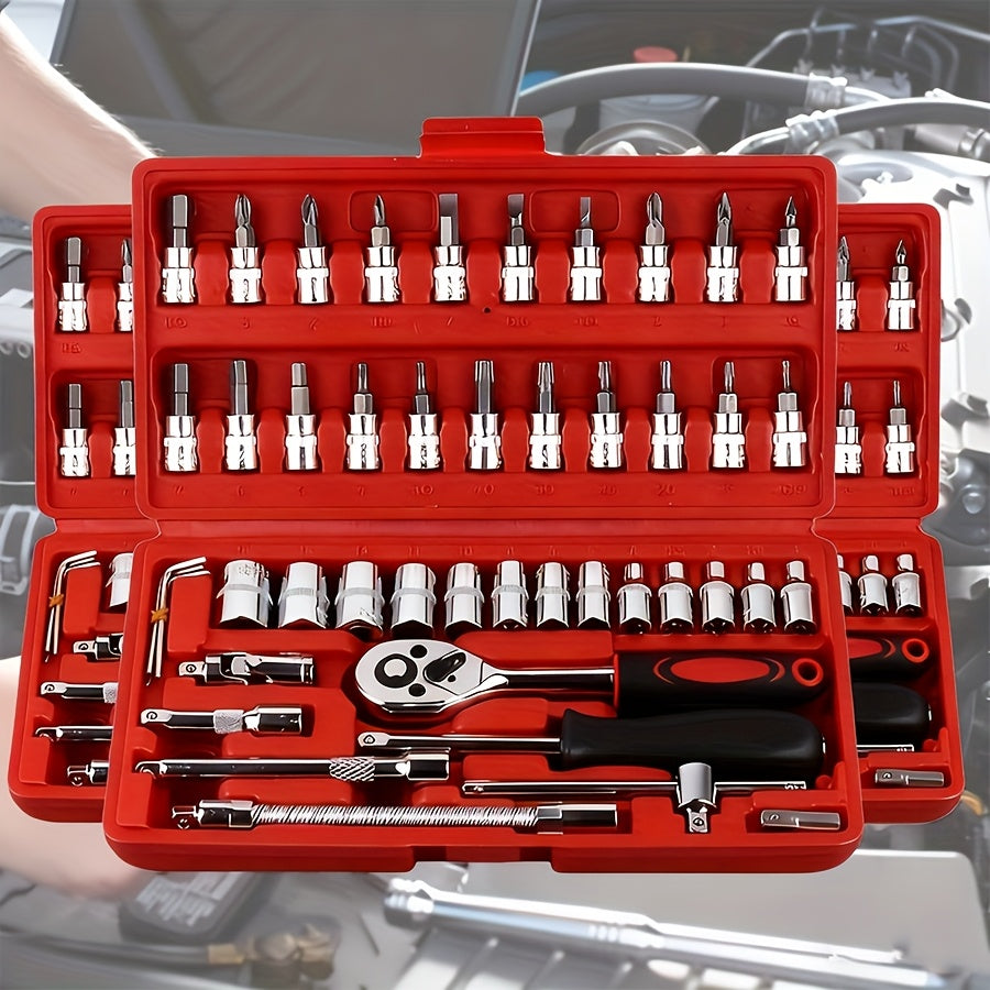 High-end Professional 45+1/44+2pcs Tool Set, Auto/bicycle Repair Machinery Kit, 1/2 Inch *1/4 Inch 3/8 Inch Drive Depth And Standard Wrench Set, Race-grade Auto Parts Repair Ratchet Wrench And Other Auto Repair Accessories To