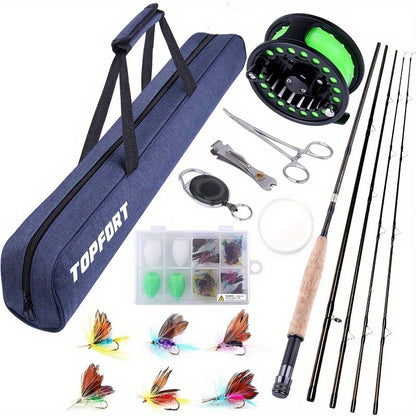 TOPFORT Fly Fishing Rod and Reel Combo Starter Kit, 4 Pie Lightweight UltraPortable Graphite Fly Rod Complete Starter Package with Carrier Bag