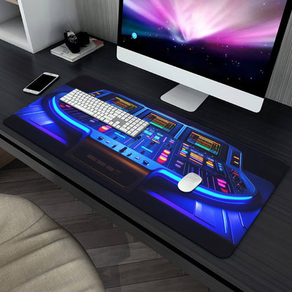 1pc DJ Equipment Blue Lighting HD Printed Mouse Pad - XXL Rubber Desk Mat for Keyboard, Gaming, Office Use - Ideal Gift for Family and Friends, Gaming Desk Mat | Futuristic Design | Durable Desk Mat, Mouse Pads for Desk