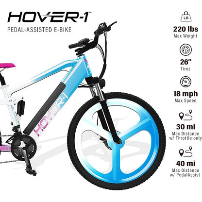 Hover-1 Instinct Electric Bike with 350W Motor, 18 mph Max Speed, 26” Tires, and 40 Miles of Range E Bike for Adults & Teens