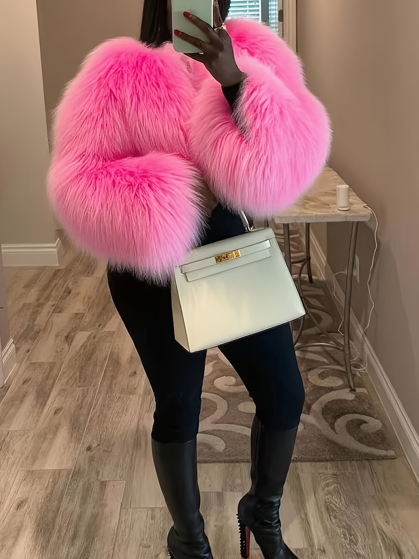 GlOURI Women's Luxury White Outerwear - Cropped Faux Fur Jacket - Fluffy Soft Fuzzy Coat With Long Sleeves | For Evening Parties, Street Style And Seasonal Occasions(Fall Winter Essential)