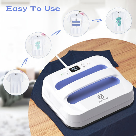 EasyCount 12''x10'' Portable Electric Heat Press Machine - Black, Power Supply via US Plug, Ideal for Crafts & Fabric, Includes Apron & Accessories, Fabric Printing|Crafty Atmosphere|Durable Plastic, Heat Press Machine Access