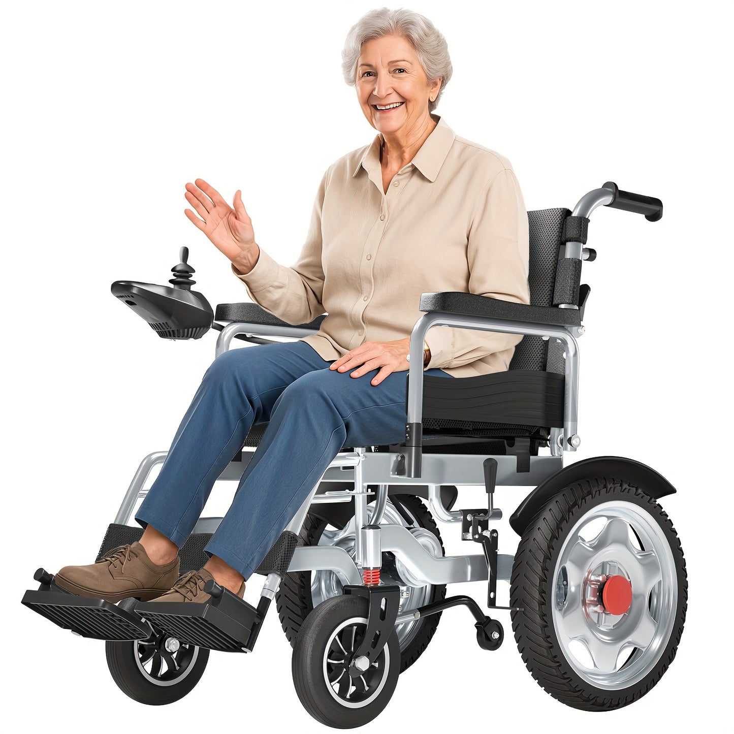 Foldable Electric Wheelchair Exclusively For Elderly -70-Pound Design For Effortless Carrying, Ideal For Seniors. Equipped With Electromagnetic Brakes For Secure Slope Stops And 15-Km Long-Range Battery For Extended Outings.