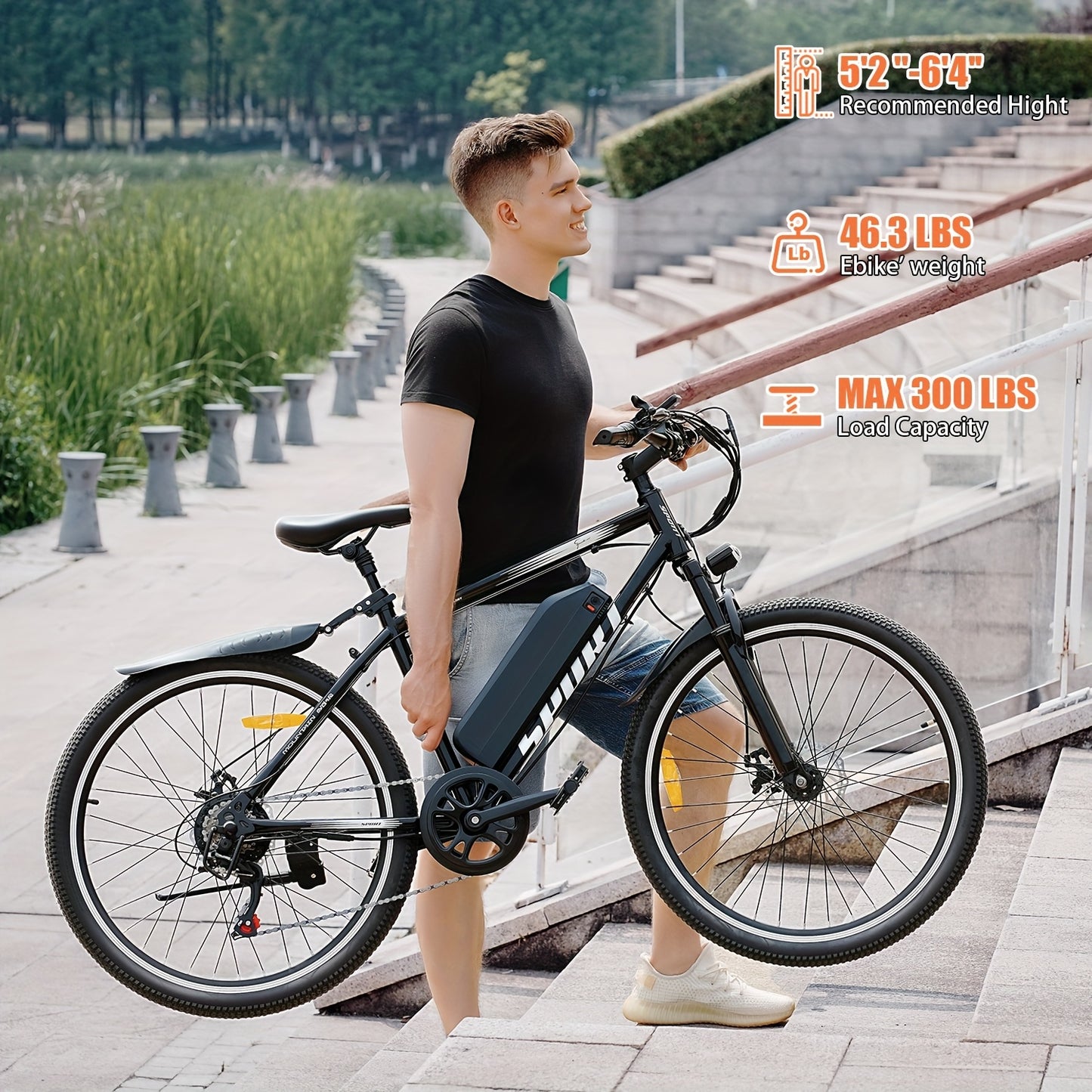 700W Adult Electric Mountain Bike 26" Heavy-Duty Tire All-Terrain, 25 MPH High Speed & 45-Mile Range, 7-Speed Compatible Gears, Front Suspension Fork, Disc Brakes, LCD Display, 48V 10AH Removable Battery, Global Voltage 100-2