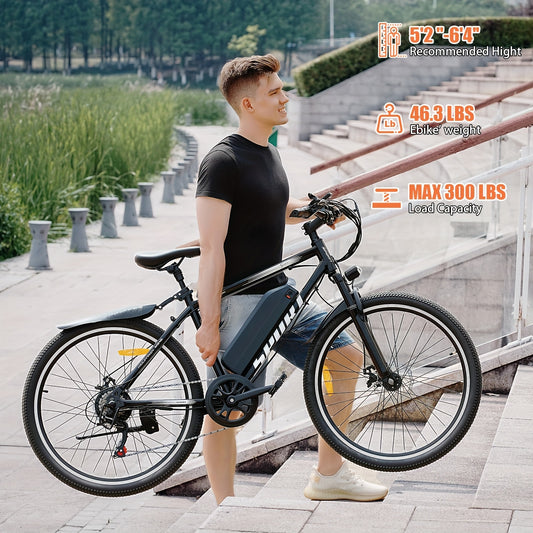 700W Adult Electric Mountain Bike 26" Heavy-Duty Tire All-Terrain, 25 MPH High Speed & 45-Mile Range, 7-Speed Compatible Gears, Front Suspension Fork, Disc Brakes, LCD Display, 48V 10AH Removable Battery, Global Voltage 100-2