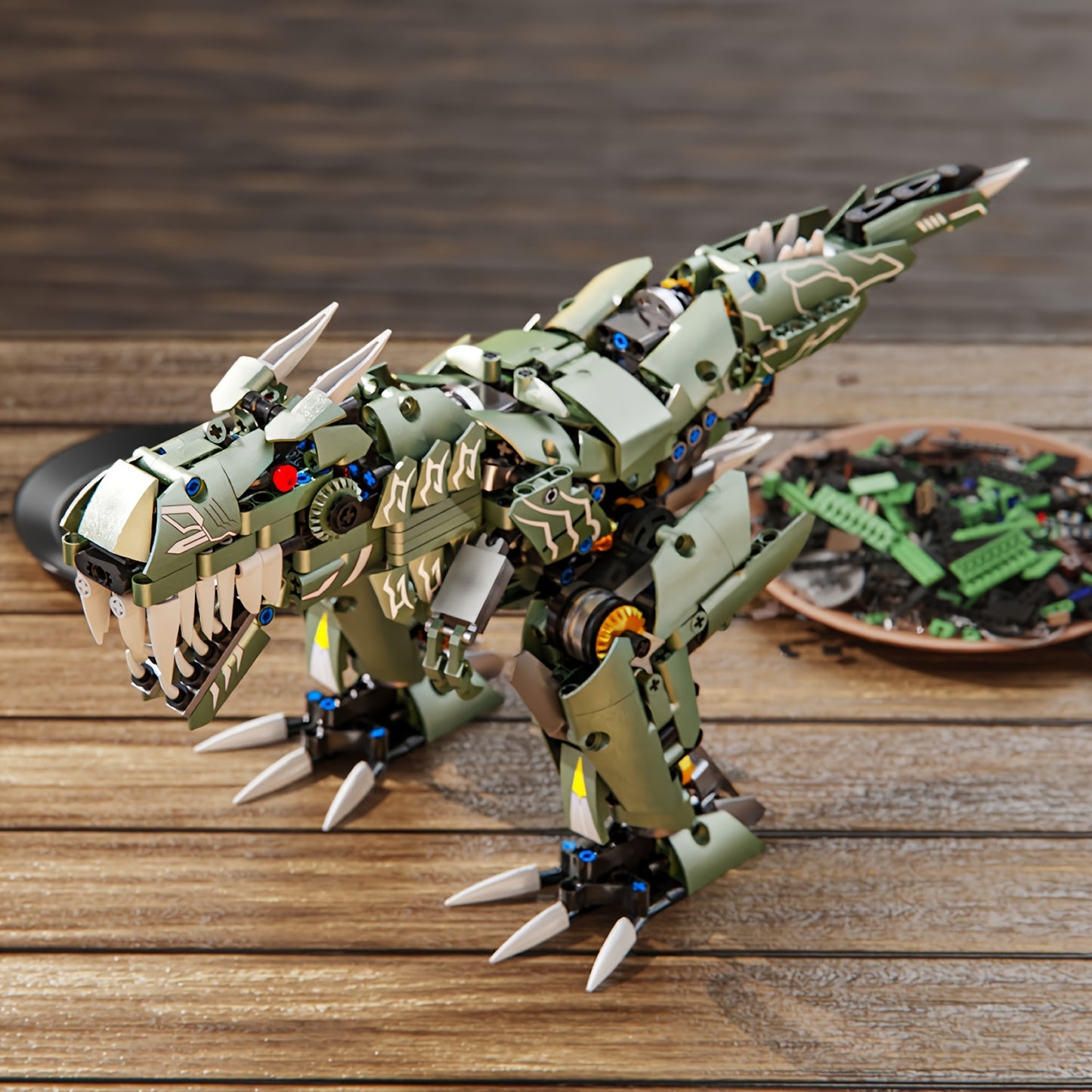 Green Dinosaur Mech Building Toy Model Creative 2-in-1 Dinosaur Robot Model Assembly Building Blocks Toy Set Transformable into Two Forms Desktop Ornament Halloween Christmas New Year Gift 1000+ Pieces Children Teens 6+