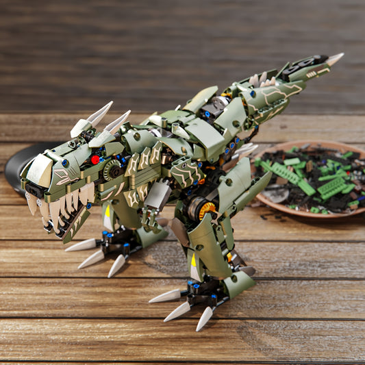 Green Dinosaur Mech Building Toy Model Creative 2-in-1 Dinosaur Robot Model Assembly Building Blocks Toy Set Transformable into Two Forms Desktop Ornament Halloween Christmas New Year Gift 1000+ Pieces Children Teens 6+