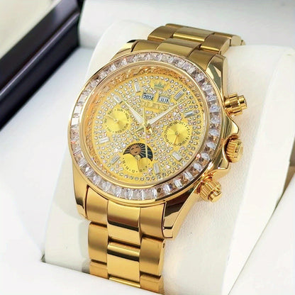 OLEVS Men's Automatic Mechanical Business Watch - Stainless Steel Luminous Golden-Tone Dial with Accents, Date & Day Display, Luxury Dress Watch for Formal Events & Professional Settings, Automatic Mechanical Watch, Formal Ti