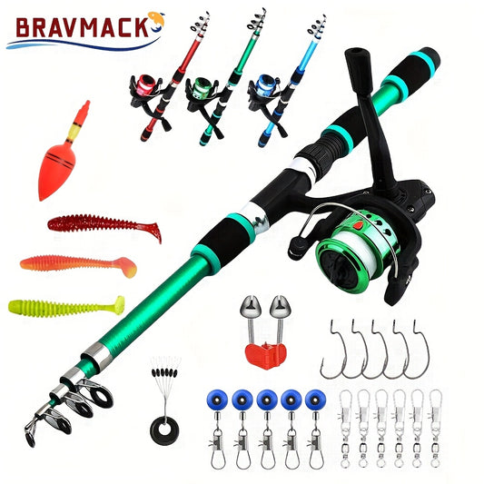 Beginner'S 70.87-inch Portable Telescopic Fishing Rod With 200 Series Spinning Reel, Spare Baits And Fishing Accessories