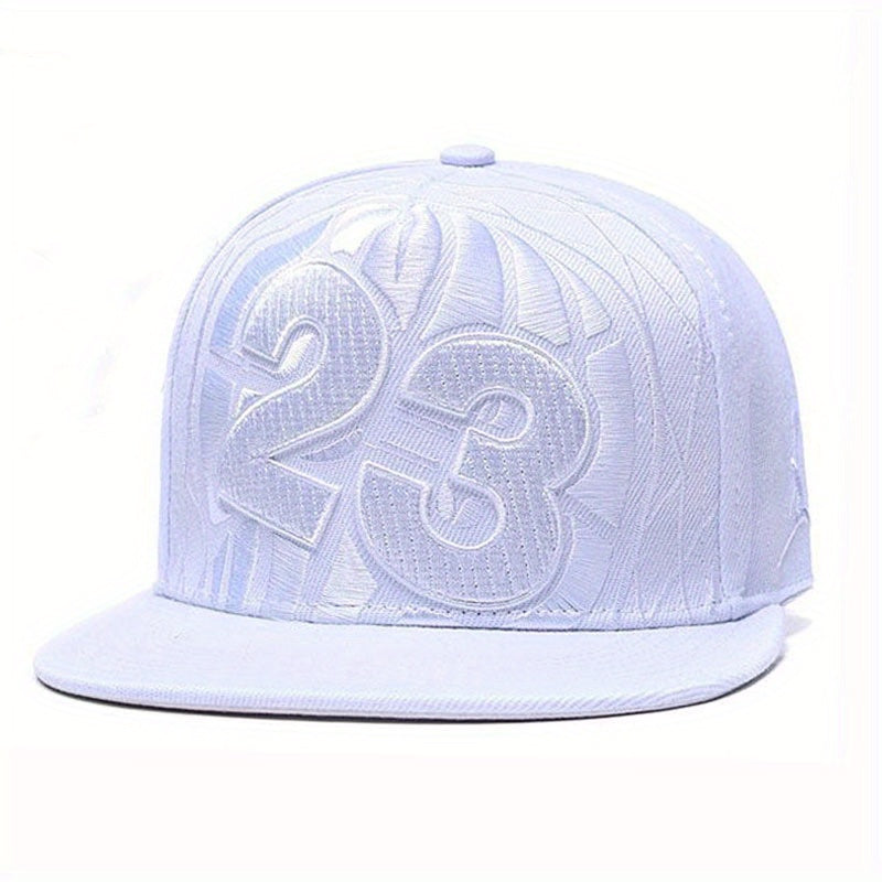 Adjustable Snapback Baseball Cap with Embroidered '23' Design - Breathable Black Hat for Sports, Hip-Hop & Streetwear - Machine Washable, Casual Headwear, Modern Look, Comfortable Fit, Outdoor Headwear, Urban Fashion, Durable