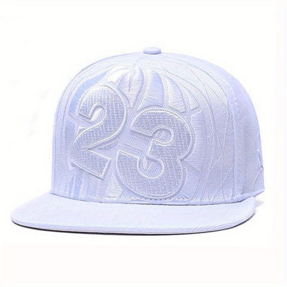 Adjustable Snapback Baseball Cap with Embroidered '23' Design - Breathable Black Hat for Sports, Hip-Hop & Streetwear - Machine Washable, Casual Headwear, Modern Look, Comfortable Fit, Outdoor Headwear, Urban Fashion, Durable