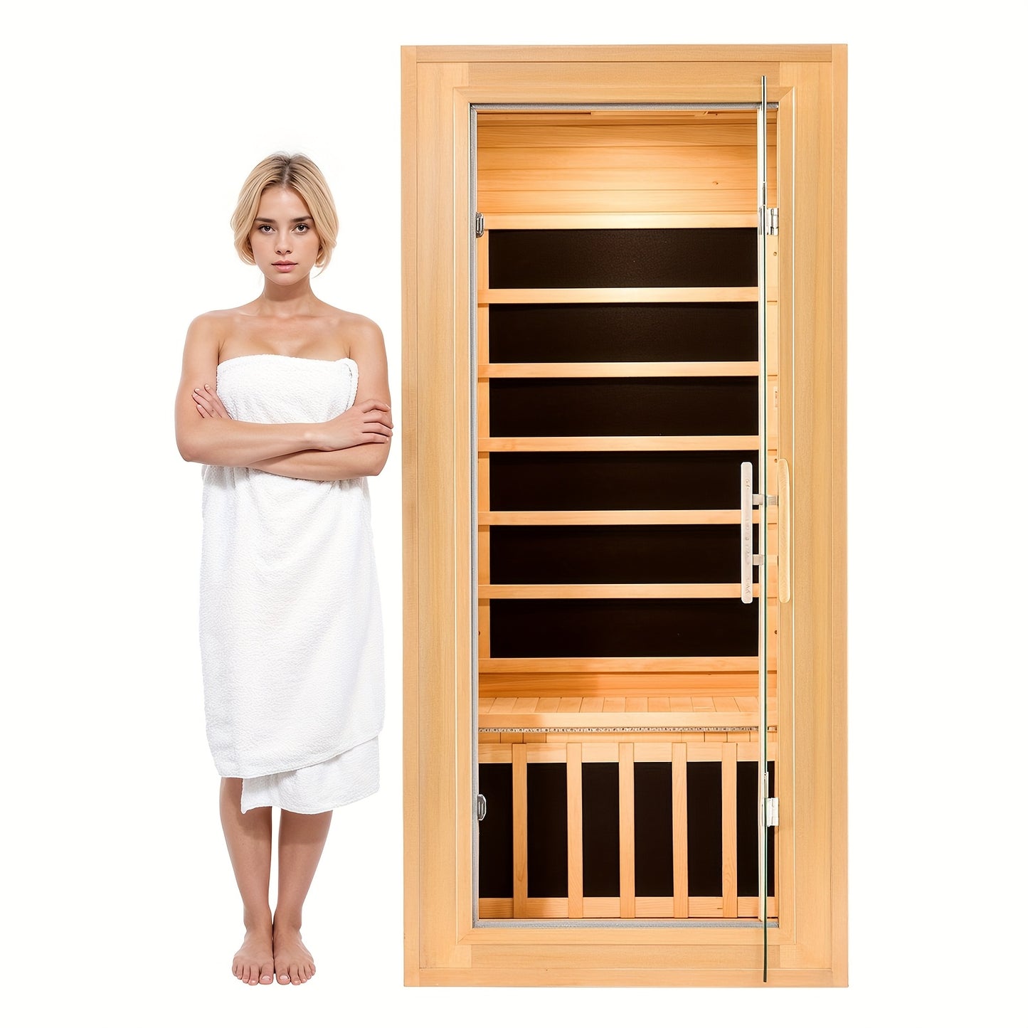 1-3 Person Infrared Home Sauna with Smart Controller, Fast 10 Min Warm Up, Features Heating Panels, Ventilation Ports, Cup Holder, Bookshelf & Towel Holder, Reading Light, Perfect for Home Spa Or Gym