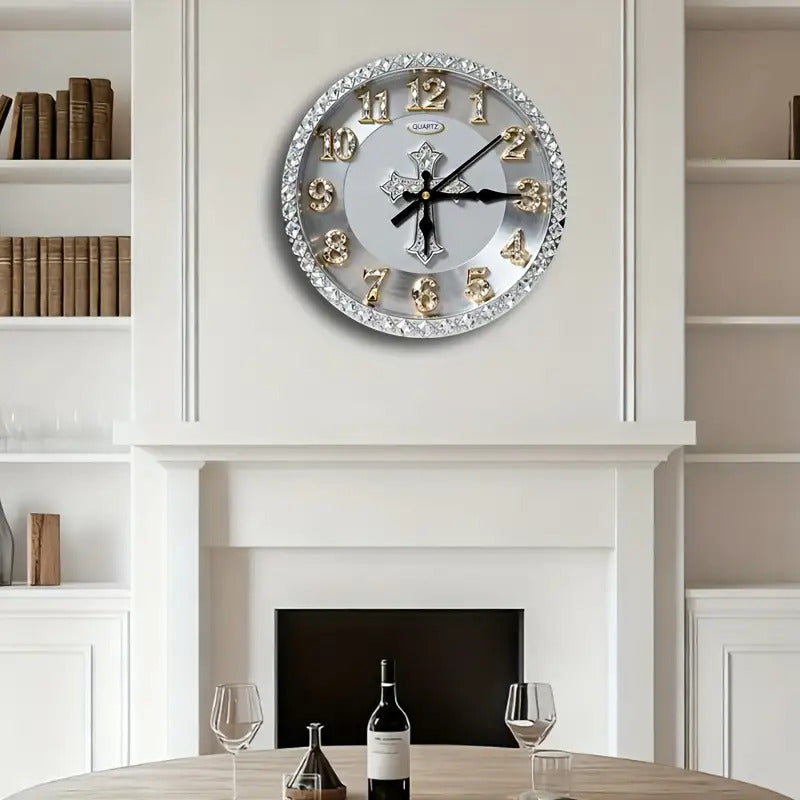 1pc 2D plane wall-mounted clock decoration, 10/12inch The silver circular wall clock has no diamonds word wooden circular wall-mounted clock, wooden circular decorative clock with digital display, suitable for home decoration