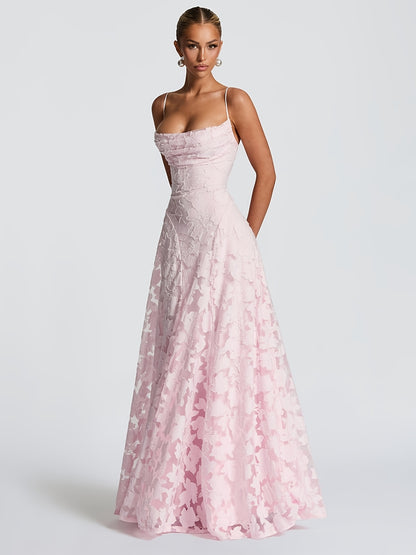 Elegant -Line Maxi Dress - Spaghetti Strap Square Neck Ruched Back Crisscross Suspender Dress, Solid Color Formal Party Wedding Guest Gown, Slim-Fit European Luxury Evening Dress for Spring/Summer (Machine Washable)