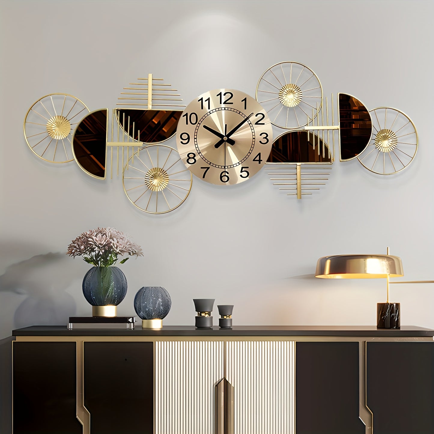 39 X 16 Inch Large Metal Wall Clock Decorative 3D Metal Wall Art Clock For Living Room Bedroom Creative Modern Big Wall Clock Decor Silent No-Ticking - Perfect Gift For Housewarming & Home Decor Enthusiasts