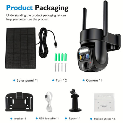 6pcs [10x Zoom] 360-degree Low-power Solar Panel Battery 2K FHD WiFi with Spotlight Alarm, Motion Detection, Color Night Vision, Two-way Audio And IP66Waterproof., Outdoor Surveillance, Smart Home Security, Modern Security, W