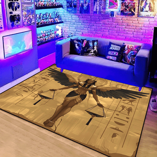 1pc Egyptian Queen Sphinx Design Area Rug - Non-Slip, Machine Washable, Durable Polyester Mat for Living Room, Bedroom, Entryway, Patio, and Garden Decor, Indoor/Outdoor Use, Decorative Floor Covering | Egyptian Theme Decor |