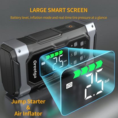 9000A Car Battery Jump Starter - Portable Power Pack with Extended Smart Jumper Cables, Quick Charge, Large Display, LED Lights, And Safety Protections for (All Gas/3.17gal Diesel) Engines, Start The Car Quickly, Jump Starter